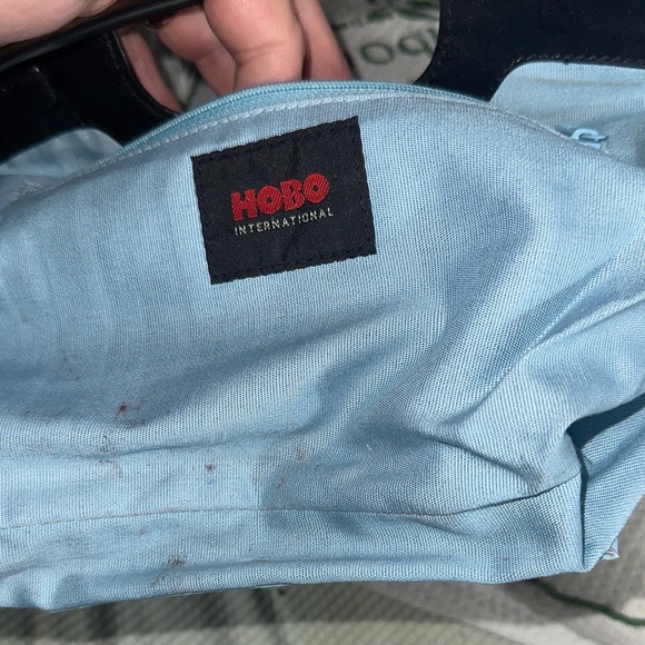 HOBO Black leather Clutch with Silver Accents pocket on back blue int cute new - Picture 9 of 13